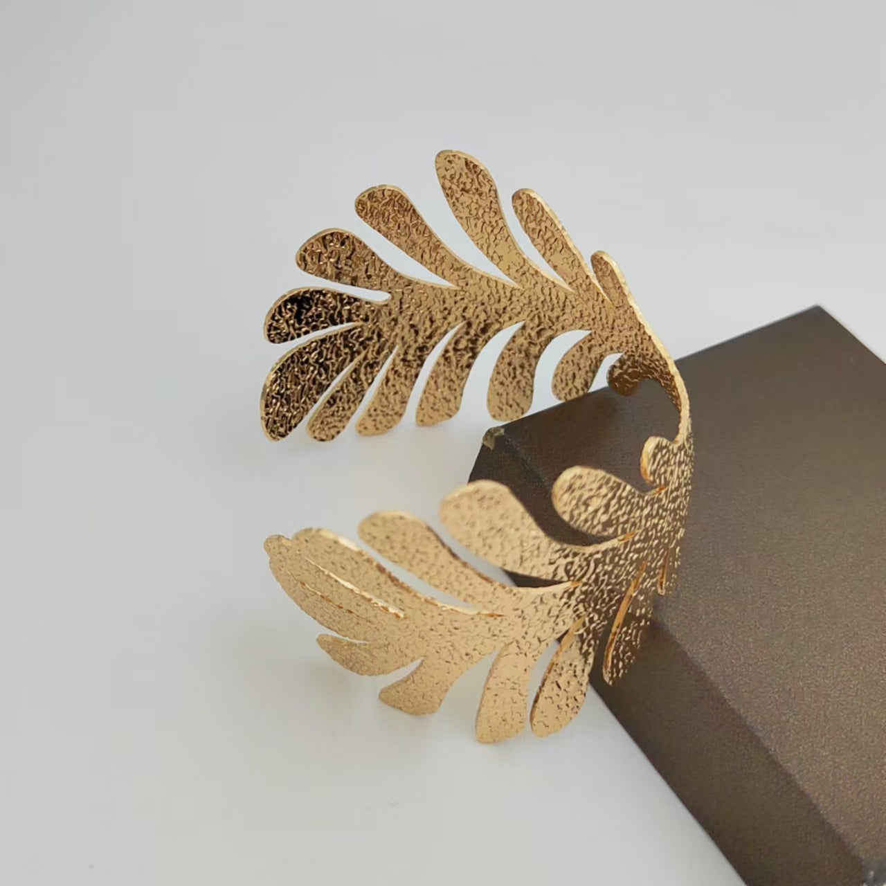 Wholesale wide hammered pleated golden bracelet